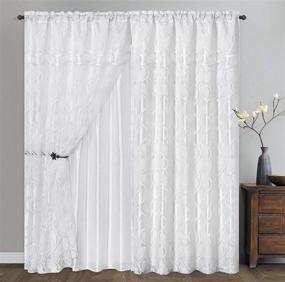 img 2 attached to 🪟 Light Grace Window Curtain Panel Drape - Clipped Voile, Voile Jacquard with Double Valance and Taffeta Backing - Set of 2, 54" W x 84" L + Valance (Snow)