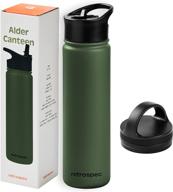 🍶 retrospec alder insulated water bottle - straw lid & handle cap - stainless steel wide mouth double-wall vacuum insulated thermos - bpa free leakproof canteen логотип