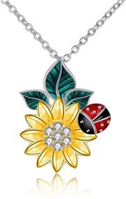 img 4 attached to 🌻 S925 Sterling Silver Sunflower Necklace: Gorgeous Ladybug Pendant Jewelry Gift for Girlfriend and Mom