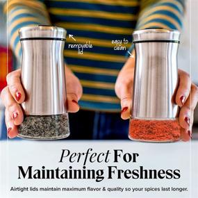 img 2 attached to Enhance Your Seasoning Experience with Premium Stainless Steel Salt and Pepper Shakers – Adjustable Pour Holes for Versatile Dispensing – Ideal for Himalayan, Kosher, and Sea Salts Plus Spices