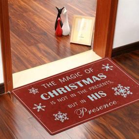 img 2 attached to 🎄 Non Slip Rubber Entry Door Mat for Christmas, Indoor/Outdoor Xmas Holiday Decor, Red - Patio Front Door Doormat for Enhanced Holiday Ambiance