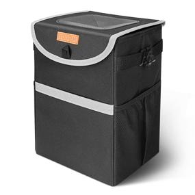 img 4 attached to 🚗 YOOFAN Waterproof Car Trash Can: Premium Car Waste Basket with Lid, 3 Storage Pockets, and 2 Side Clips