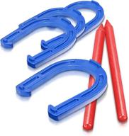 🐴 gamie horseshoes tossing game set with 4 durable plastic horse shoes and 2 stakes - fun outdoor activity for family, kids, and adults - perfect for parties, camping, yard, and lawn entertainment логотип