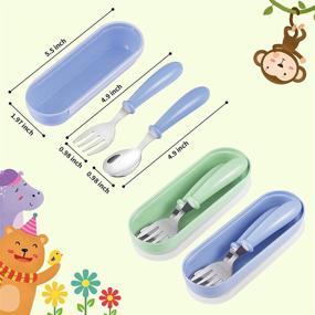 img 3 attached to Kirecoo Baby Utensil Set, 2 Sets Stainless Steel Toddler Forks and Spoons, 👶 Toddler Silverware Kids Flatware Set for Self-Feeding with Travel Carrying Cases for Lunch Box (Blue＆Green)