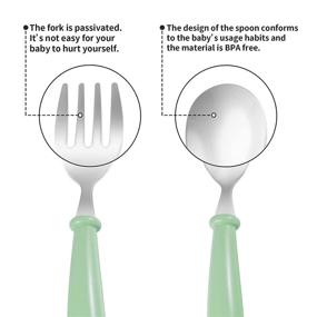 img 2 attached to Kirecoo Baby Utensil Set, 2 Sets Stainless Steel Toddler Forks and Spoons, 👶 Toddler Silverware Kids Flatware Set for Self-Feeding with Travel Carrying Cases for Lunch Box (Blue＆Green)