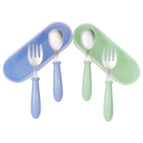 img 4 attached to Kirecoo Baby Utensil Set, 2 Sets Stainless Steel Toddler Forks and Spoons, 👶 Toddler Silverware Kids Flatware Set for Self-Feeding with Travel Carrying Cases for Lunch Box (Blue＆Green)
