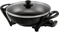 ovente 13-inch electric kitchen skillet: nonstick aluminum coated surface, glass lid cover, temperature control & handle. compact, easy clean. black sk3113b логотип