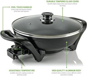 img 3 attached to Ovente 13-inch Electric Kitchen Skillet: Nonstick Aluminum Coated Surface, Glass Lid Cover, Temperature Control & Handle. Compact, Easy Clean. Black SK3113B