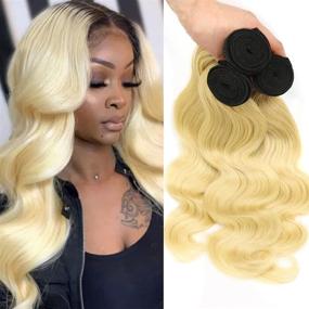 img 3 attached to 👧 Nadula Hair Ombre T1B613 Blonde Body Wave Human Hair Bundles 10A Brazilian Remy Hair Dark Roots Honey Blonde Weaves Sew in Extension (14 16 18inch)