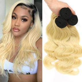 img 2 attached to 👧 Nadula Hair Ombre T1B613 Blonde Body Wave Human Hair Bundles 10A Brazilian Remy Hair Dark Roots Honey Blonde Weaves Sew in Extension (14 16 18inch)