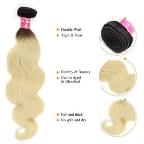 img 1 attached to 👧 Nadula Hair Ombre T1B613 Blonde Body Wave Human Hair Bundles 10A Brazilian Remy Hair Dark Roots Honey Blonde Weaves Sew in Extension (14 16 18inch)