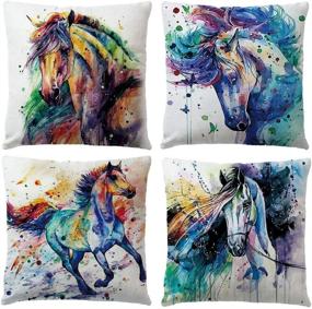 img 4 attached to 🐴 ULOVE LOVE YOURSELF Watercolor Horse Throw Pillow Cases: Vibrant Ink Painting Decor for Your Home - 18x18-Inch Square Cushion Cover Set of 4 (Watercolor Horse Design)