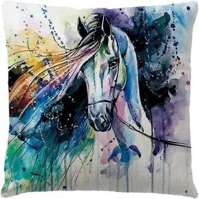 img 1 attached to 🐴 ULOVE LOVE YOURSELF Watercolor Horse Throw Pillow Cases: Vibrant Ink Painting Decor for Your Home - 18x18-Inch Square Cushion Cover Set of 4 (Watercolor Horse Design)