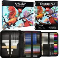 🎨 artownlar drawing sketching set 72 pack: pro art supplies artist coloring kit with 3-color sketchbook, for adults, kids, teens - graphite, black white charcoal, colored, eraser pencil in portable case logo