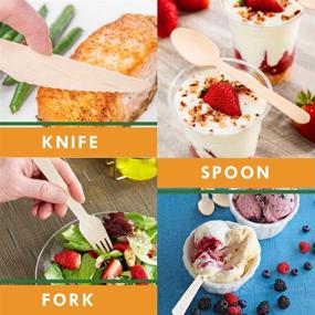 img 1 attached to 🍽️ Raj Disposable Wooden Cutlery - Durable Party Utensils Similar to Bamboo - Stylish Biodegradable Tableware for Lunch, Dinner, Birthday, Camping, Outdoor BBQ (300 Count, Forks, Knives, Spoons)