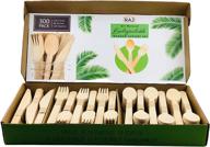 🍽️ raj disposable wooden cutlery - durable party utensils similar to bamboo - stylish biodegradable tableware for lunch, dinner, birthday, camping, outdoor bbq (300 count, forks, knives, spoons) logo