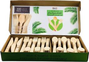 img 4 attached to 🍽️ Raj Disposable Wooden Cutlery - Durable Party Utensils Similar to Bamboo - Stylish Biodegradable Tableware for Lunch, Dinner, Birthday, Camping, Outdoor BBQ (300 Count, Forks, Knives, Spoons)