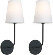 pathson 2-pack vintage industrial wall sconce with white fabric lamp shade, 1-light, matte black finish – ideal indoor wall light fixtures for bedroom, living room (black) логотип