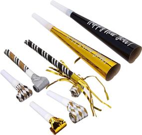 img 1 attached to Amscan Black, Gold, and Silver New Year's Eve Party Horns & Blowouts, NYE Party Supplies - 50 Pieces