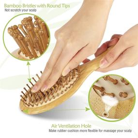 img 3 attached to Bamboo Paddle Hairbrush with Gentle Detangling Bristles - Massaging Scalp Hair Brush for Effortless Styling