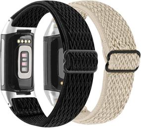 img 4 attached to Купить 2Pack Упругий ремешок для часов, совместимый с Fitbit Charge 5 - черный-бежевый