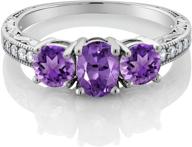 💍 sparkling gem stone king 925 sterling silver purple amethyst 3-stone engagement ring - birthstone beauty (1.77 ct oval gemstone) - available sizes 5, 6, 7, 8, 9 logo