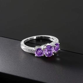 img 2 attached to 💍 Sparkling Gem Stone King 925 Sterling Silver Purple Amethyst 3-Stone Engagement Ring - Birthstone Beauty (1.77 Ct Oval Gemstone) - Available Sizes 5, 6, 7, 8, 9