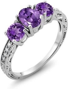 img 3 attached to 💍 Sparkling Gem Stone King 925 Sterling Silver Purple Amethyst 3-Stone Engagement Ring - Birthstone Beauty (1.77 Ct Oval Gemstone) - Available Sizes 5, 6, 7, 8, 9