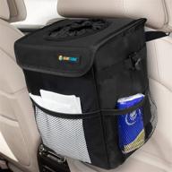 🚗 premium sun cube car trash can: lid, mesh pockets, waterproof hanging bin for a clean car interior - black logo