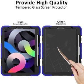 img 3 attached to 🔵 iPad Air 4th Generation Case - Full Body Protective Case with Tempered Glass, Pencil Holder, Kickstand & Hand Strap - Blue