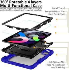 img 2 attached to 🔵 iPad Air 4th Generation Case - Full Body Protective Case with Tempered Glass, Pencil Holder, Kickstand & Hand Strap - Blue