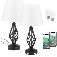 🔌 kakanuo set of 2 touch table lamps with usb ports: traditional white nightstand with spiral cage design base - 3 way dimmable for bedroom, living room, and office логотип