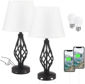 img 2 attached to 🔌 Kakanuo Set of 2 Touch Table Lamps with USB Ports: Traditional White Nightstand with Spiral Cage Design Base - 3 Way Dimmable for Bedroom, Living Room, and Office