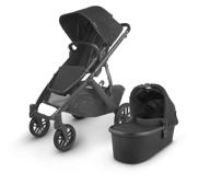 uppababy vista v2 stroller - jake: stylish and 👶 versatile black edition with carbon frame and luxurious black leather trim logo