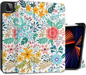 img 4 attached to 🌸 DONGKE Case for iPad Pro 12.9-inch 5th Gen, [Pencil Holder] 2021 iPad Pro 12.9 Cover with Soft TPU Back, Slim Trifold Stand, Auto Wake/Sleep, Flower Design