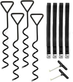 img 4 attached to 🔩 Wadeo Heavy Duty Trampoline Stakes Anchor Kit - Set of 4 Corkscrew Shape Steel Stakes with T Hook & Bonus 4 Strong Belts for Trampolines