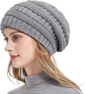 🧣 roniky winter beanie hats for women - silk satin lined chunky cap, soft stretch cable knit slouchy beanie hat for warmth логотип