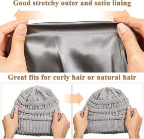 img 2 attached to 🧣 Roniky Winter Beanie Hats for Women - Silk Satin Lined Chunky Cap, Soft Stretch Cable Knit Slouchy Beanie Hat for Warmth