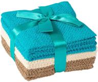 🛀 living fashions popcorn weave washcloths: exfoliating set of 8 for hands, body and face - absorbent 100% ring spun cotton - 12"x12" - teal, cream & taupe logo