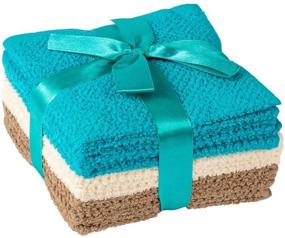 img 4 attached to 🛀 Living Fashions Popcorn Weave Washcloths: Exfoliating Set of 8 for Hands, Body and Face - Absorbent 100% Ring Spun Cotton - 12"x12" - Teal, Cream & Taupe