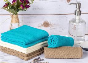 img 3 attached to 🛀 Living Fashions Popcorn Weave Washcloths: Exfoliating Set of 8 for Hands, Body and Face - Absorbent 100% Ring Spun Cotton - 12"x12" - Teal, Cream & Taupe