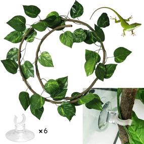 img 3 attached to 🦎 Kathson Bearded Dragon Hammock with Reptile Plant, Hanging Terrarium, Boston Plant Jungle Climber Vines, Flexible Leaves - Lizards Habitat Decor Accessories Coconut Hide for Chameleon Gecko Snakes (Pack of 5)