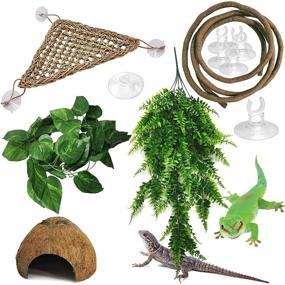 img 4 attached to 🦎 Kathson Bearded Dragon Hammock with Reptile Plant, Hanging Terrarium, Boston Plant Jungle Climber Vines, Flexible Leaves - Lizards Habitat Decor Accessories Coconut Hide for Chameleon Gecko Snakes (Pack of 5)