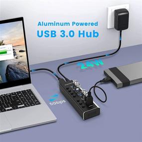 img 3 attached to Rosonway Алюминиевый 7-портовый USB 3.0 хаб с адаптером питания - USB хаб 3.0 для ПК и ноутбука (RSH-A37S)