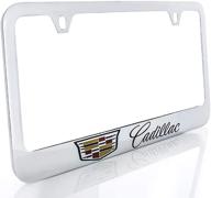 cadillac with crest brass license plate frame with chrome finish (2 hole) logo