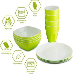 img 2 attached to 🍽️ PLASTI HOME Reusable Plastic Dinnerware Set (12pcs) – Kid-friendly Hard Plastic Plates, Bowls & Cups – Stylish Green Colors – Microwave & Dishwasher Safe Flatware & Tumblers – Ideal for Daily Use