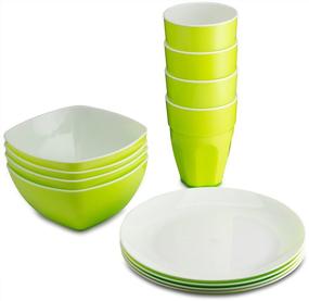 img 4 attached to 🍽️ PLASTI HOME Reusable Plastic Dinnerware Set (12pcs) – Kid-friendly Hard Plastic Plates, Bowls & Cups – Stylish Green Colors – Microwave & Dishwasher Safe Flatware & Tumblers – Ideal for Daily Use