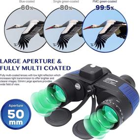 img 3 attached to 🔭 AOMEKIE 7X50 Marine Binoculars with Low Light Night Vision, Waterproof, Fogproof, Compass Rangefinder, BAK4 Prism Lens - Ideal for Navigation, Boating, Fishing, Water Sports, Hunting