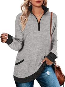 img 4 attached to 👚 WEESO Women's Color Block Casual Long Sleeve Tunic Tops with Pocket - Quarter Zip Pullover Sweatshirt