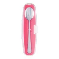 🍽️ innobaby din din smart stainless steel spoon and fork: bpa-free utensil set for kids and toddlers in pink with carrying case (ds-ssf02) logo